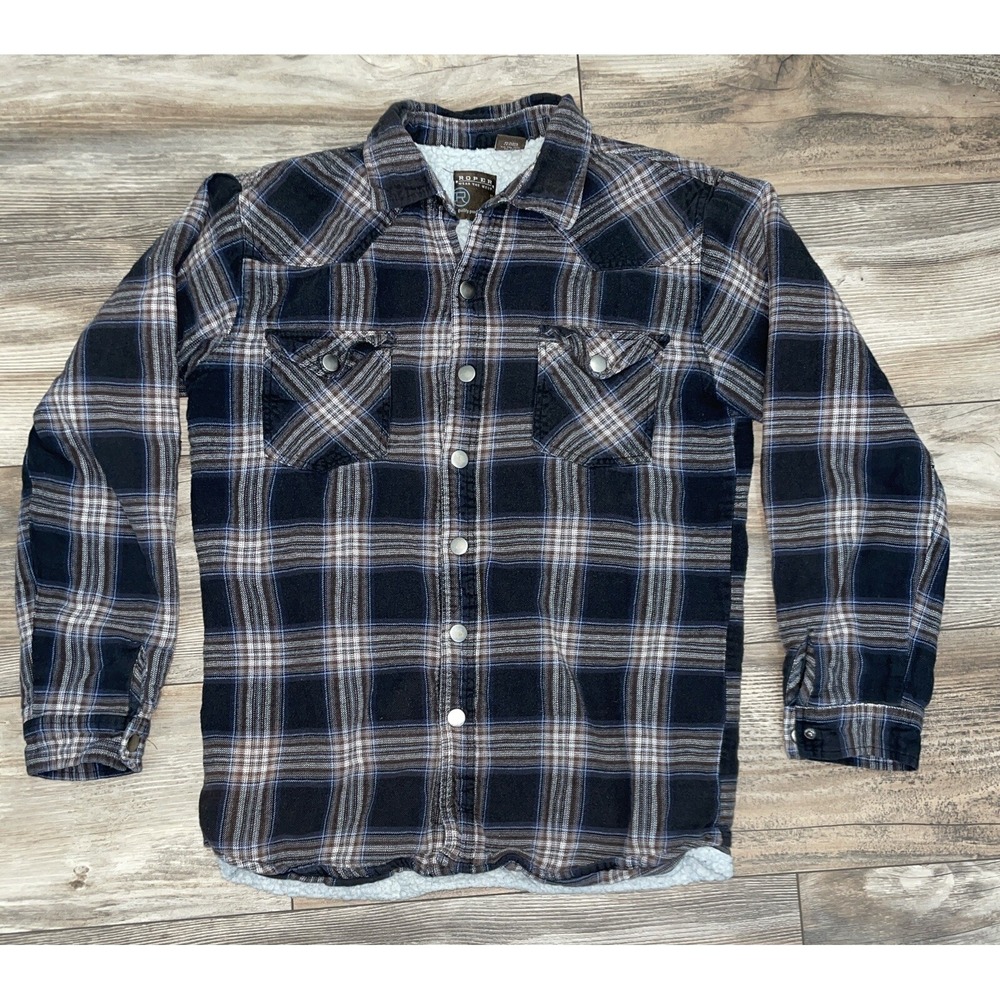 Roper Boys Sherpa Lined‎ Long Sleeve Plaid Flannel Jacket Size XL (16-18)